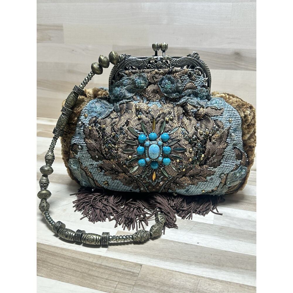 Mary Frances Jacquard Beaded Flapper Evening Bag Fringes Art Jewel‎ Purse NWOT